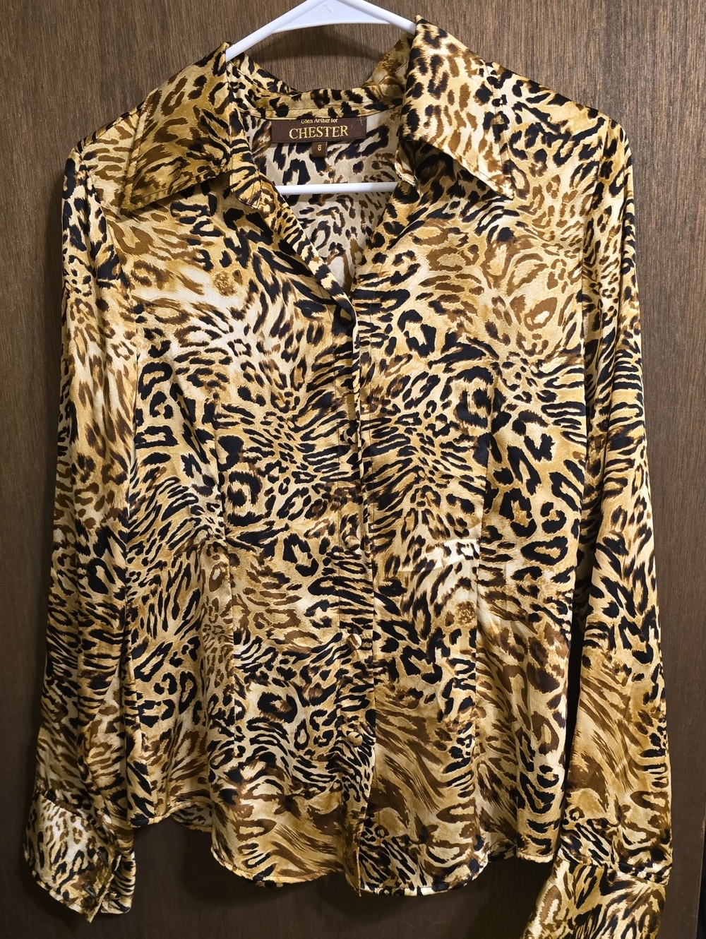 womens Gold Leopard Print Button-Up Shirt